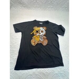 Super Massive Mens Black Split Skeleton Camo Bear Graphic T-Shirt Large